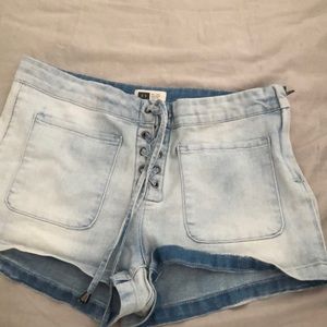 Lace up denim shorts